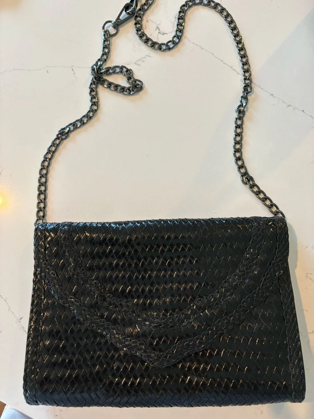YSL  Black Woven Patent Envelope vintage Clutch with off label chain - Picture 13 of 14